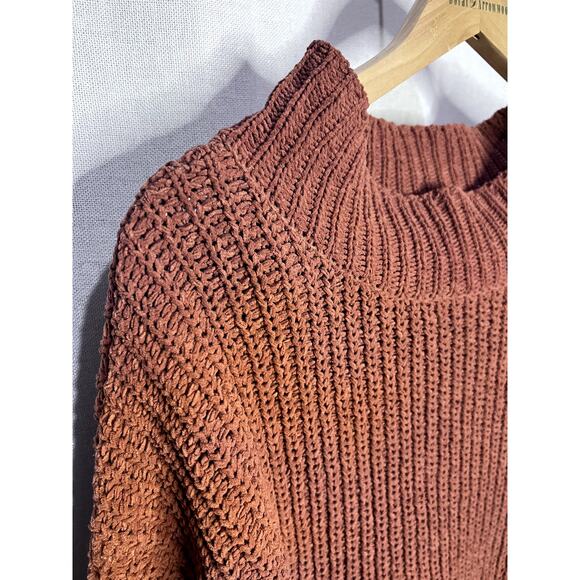 Aerie Burnt Orange Rust Brown Plush Knit Boatneck Cozy Fall Sweater - Picture 3 of 9
